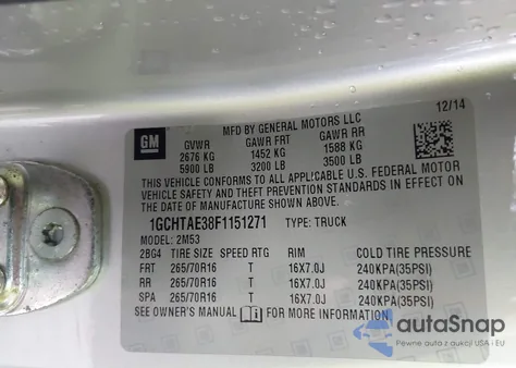 2015 Chevrolet Colorado Wt z USA, uszkodzony, nr VIN 1GCHTAE38F1151271